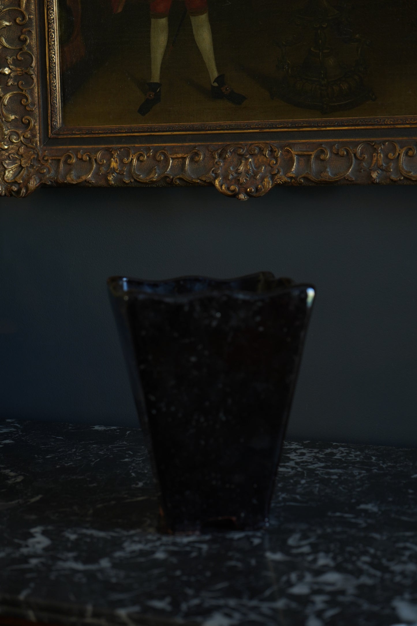 Mid-Century Japanese Black Tenmoku Glazed Terracotta Bonsai Pot | Wabi-Sabi Folk Craft Planter (8.75")