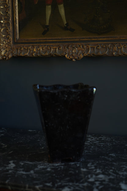 Mid-Century Japanese Black Tenmoku Glazed Terracotta Bonsai Pot | Wabi-Sabi Folk Craft Planter (8.75")