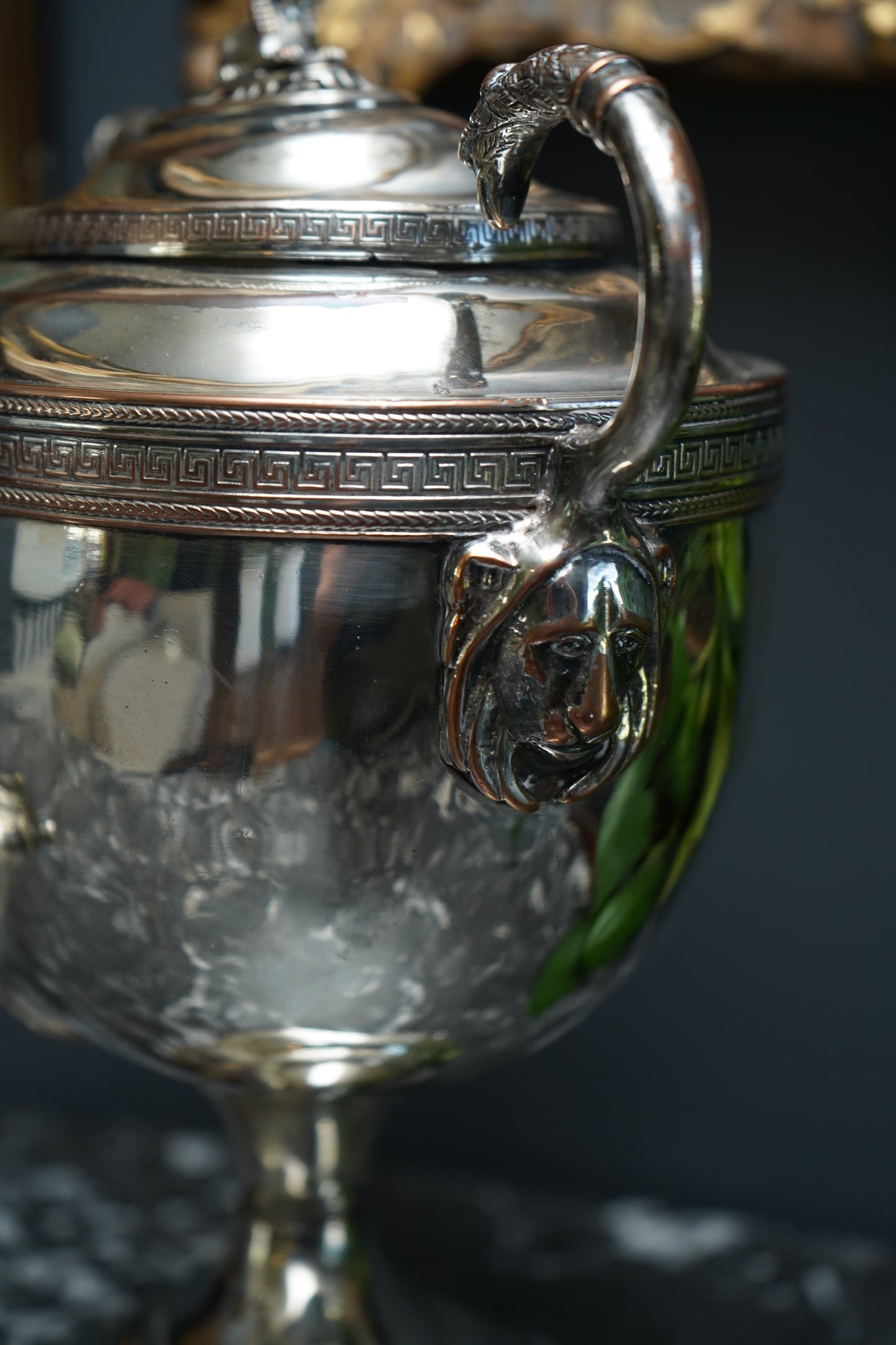 Antique Silver Plated Samovar with Sphinx Finial and Lion Mask Handles | Victorian Tea Urn