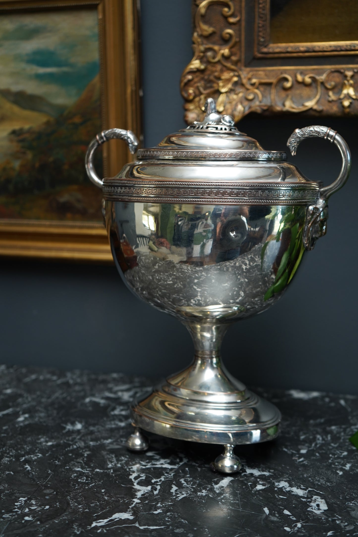 Antique Silver Plated Samovar with Sphinx Finial and Lion Mask Handles | Victorian Tea Urn