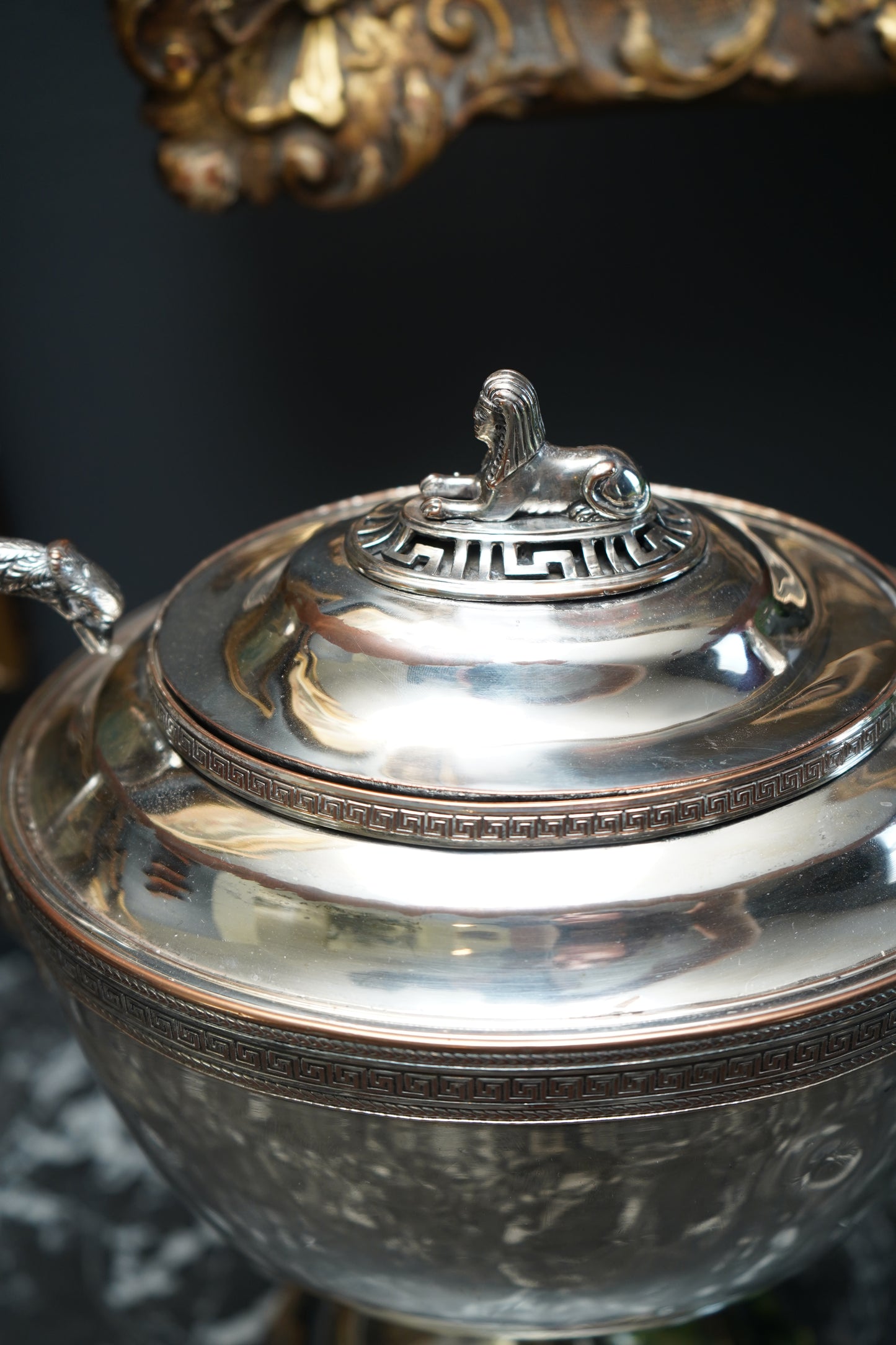 Antique Silver Plated Samovar with Sphinx Finial and Lion Mask Handles | Victorian Tea Urn