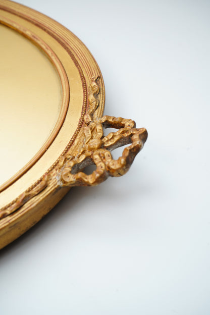 Antique English Oval Gilded Wood Frame Ribbon Bow Crest