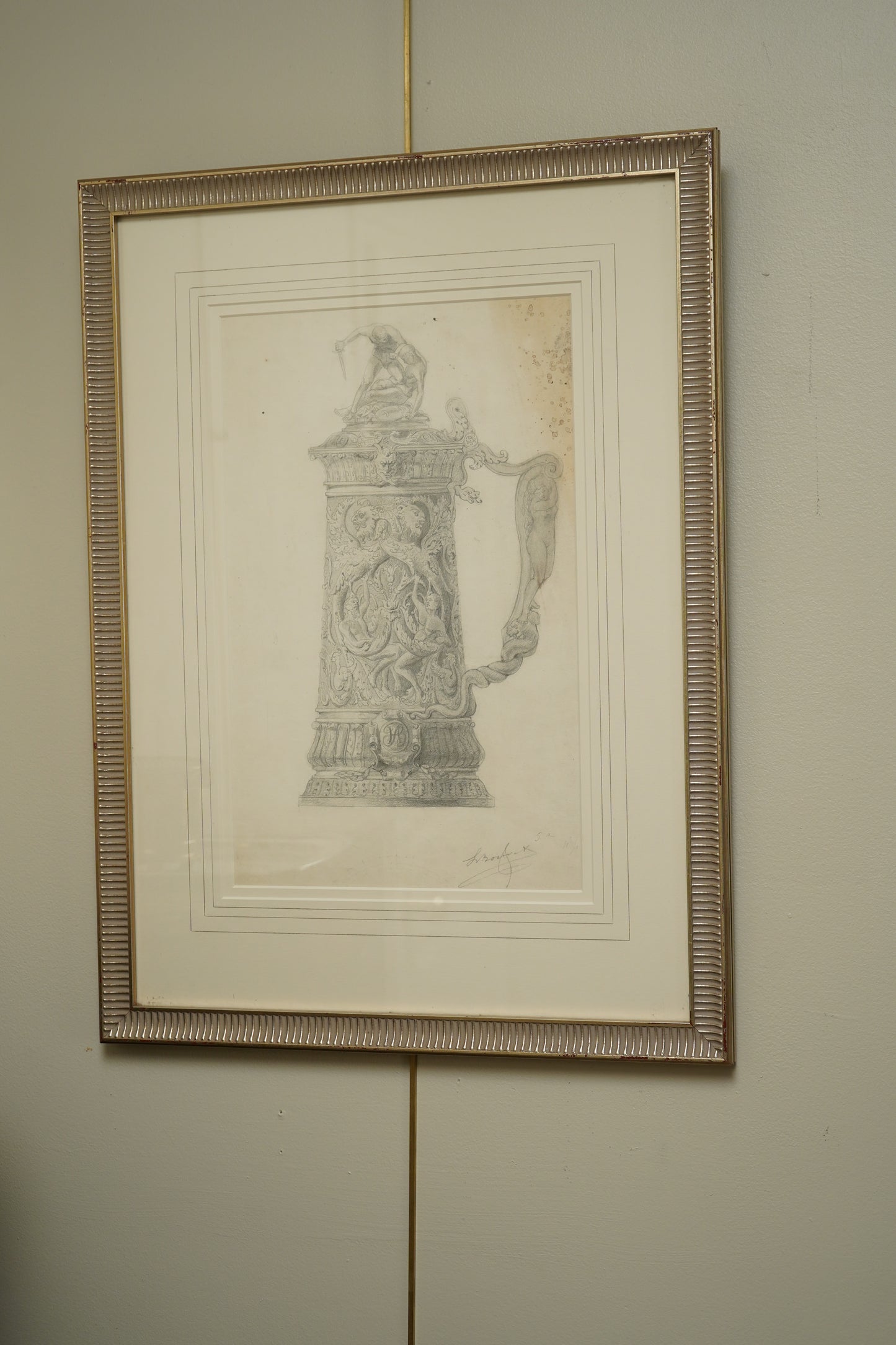 Henry Bouvet (French, 1859–1945) – Study of a Tankard, Signed Pencil Drawing on Paper, Framed