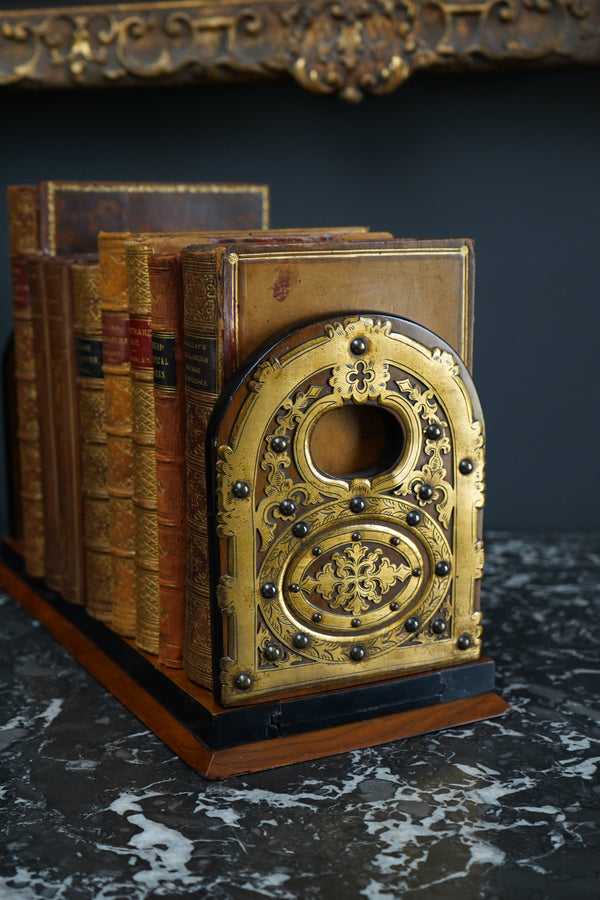 Antique Victorian Brass Mounted Collapsible Book Rack