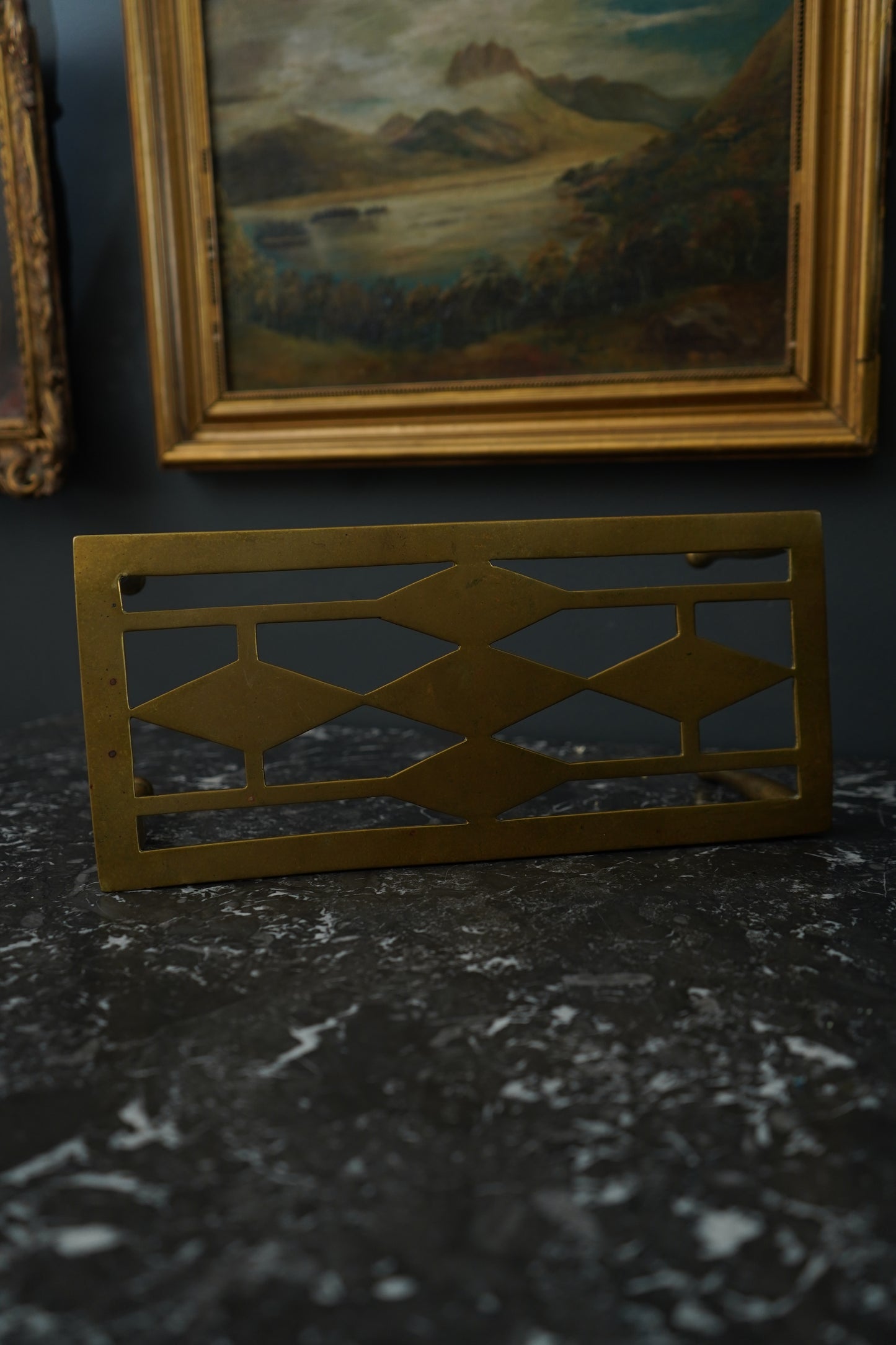 Antique Brass Footman Trivet Stool – Pierced Geometric Hearth Stand