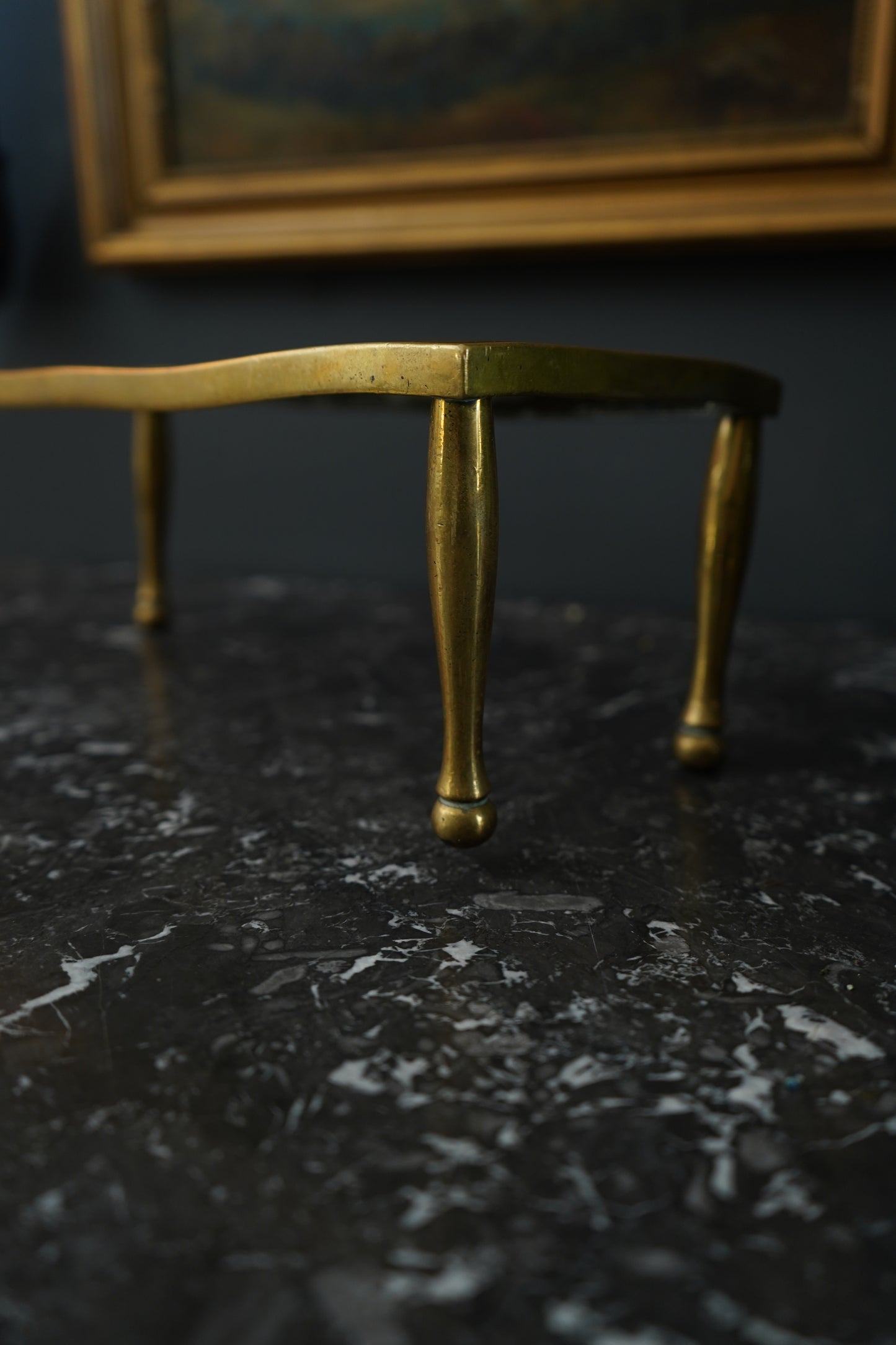 Antique Brass Footman Trivet Stool – Pierced Geometric Hearth Stand