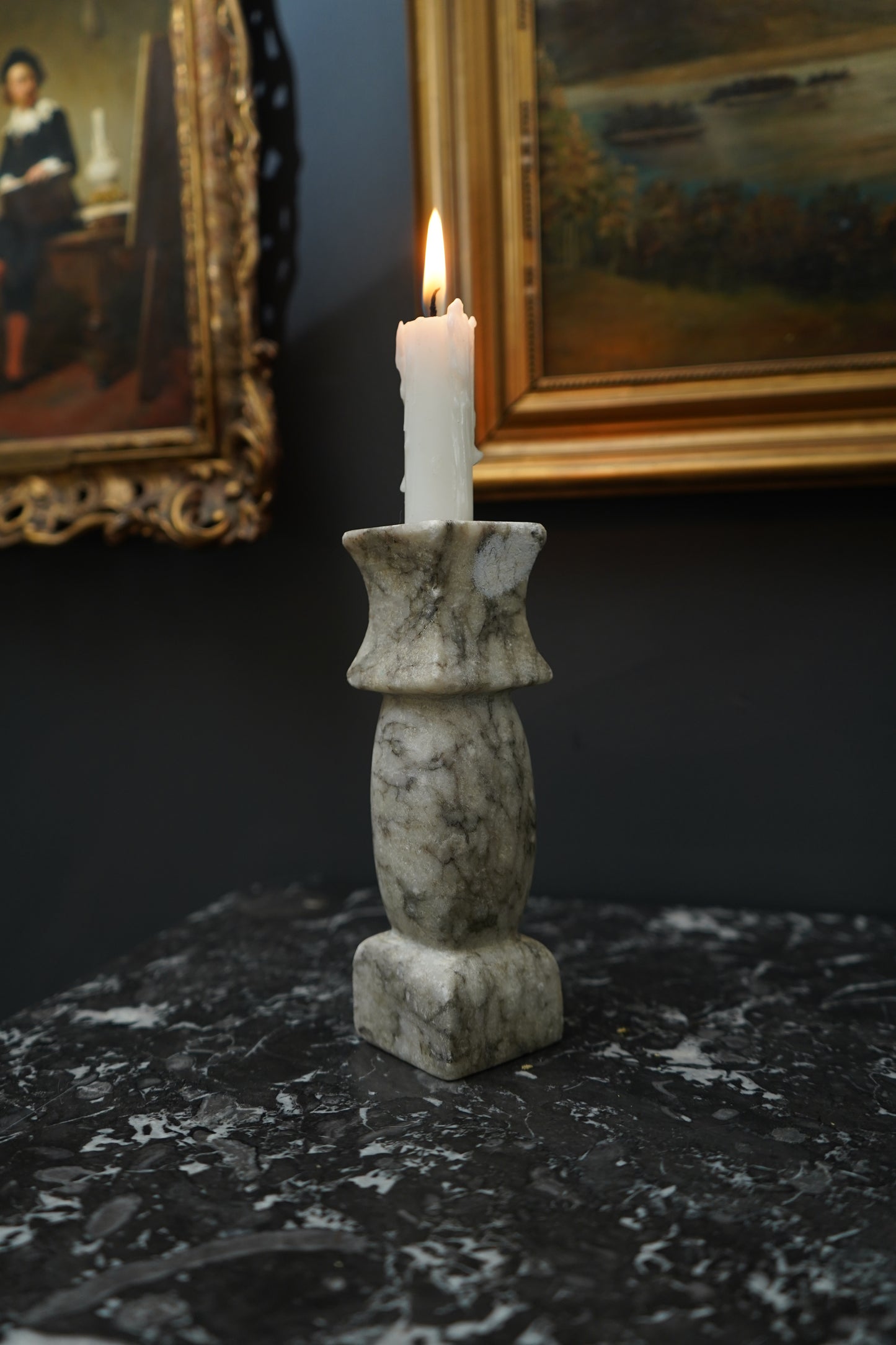 Vintage Italian Carrara Marble Candlestick Holder, Hand-Carved Stone Candle Holder