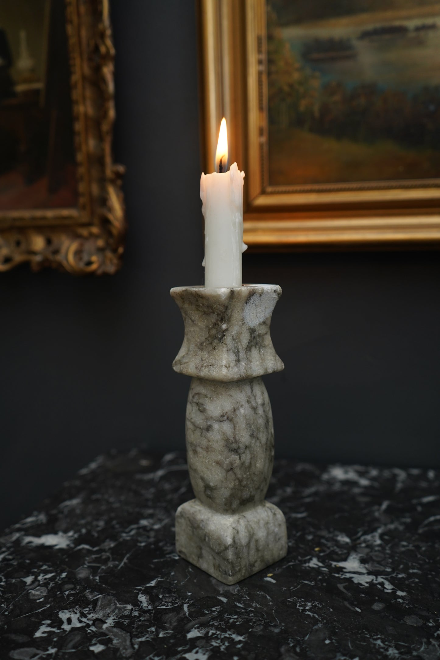 Vintage Italian Carrara Marble Candlestick Holder, Hand-Carved Stone Candle Holder