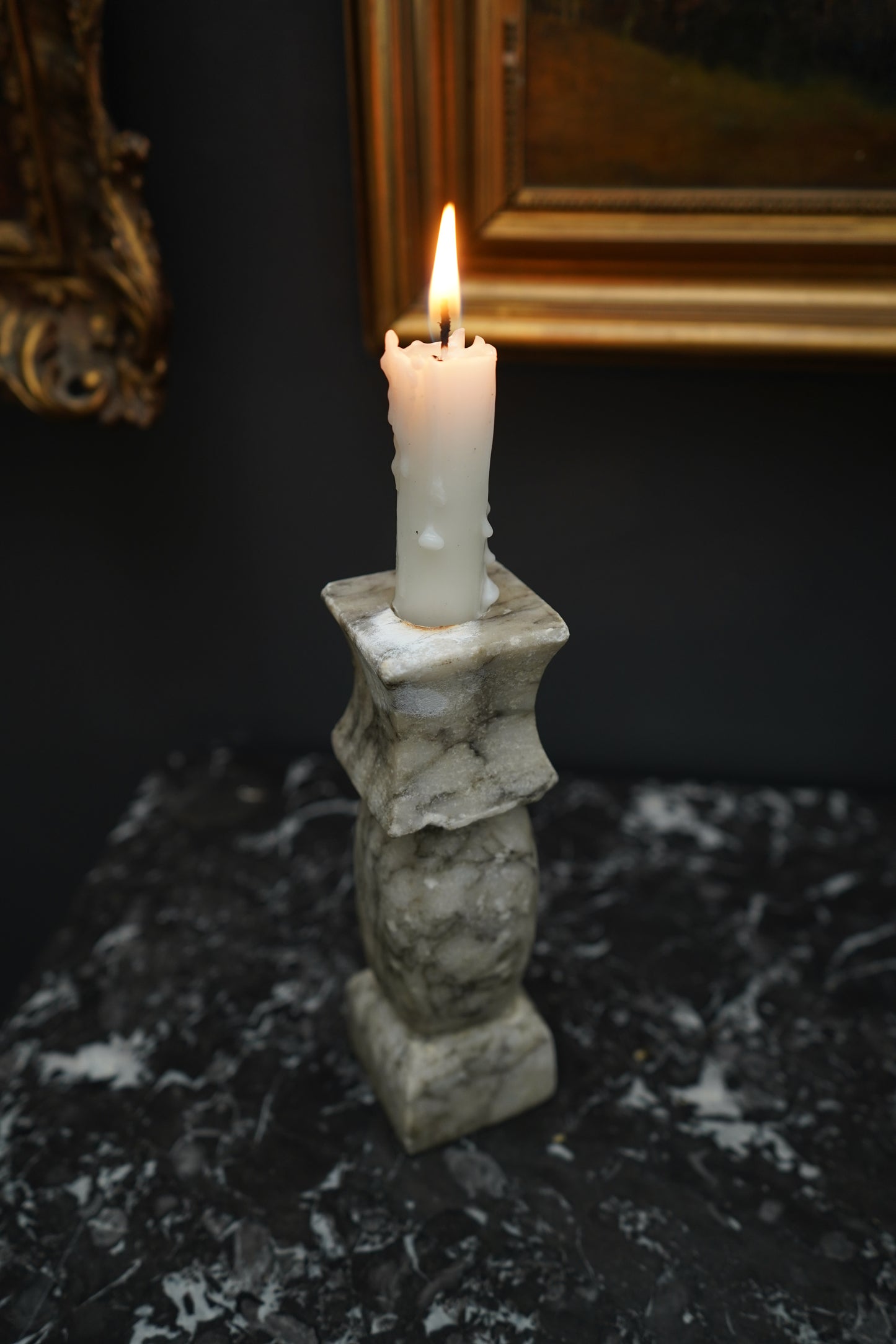 Vintage Italian Carrara Marble Candlestick Holder, Hand-Carved Stone Candle Holder