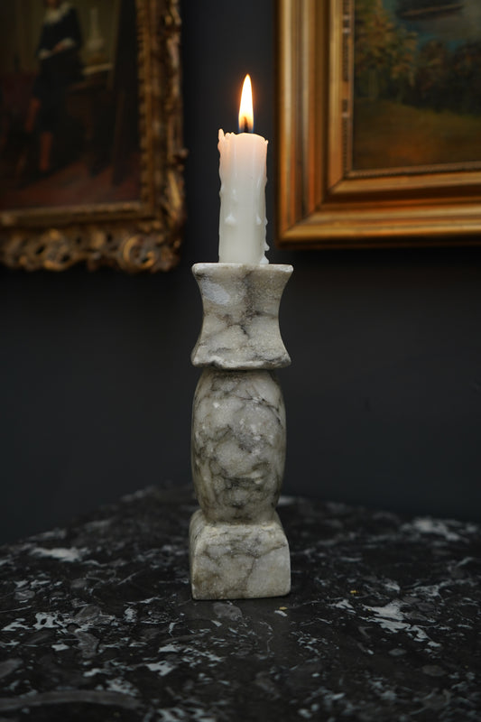 Vintage Italian Carrara Marble Candlestick Holder, Hand-Carved Stone Candle Holder