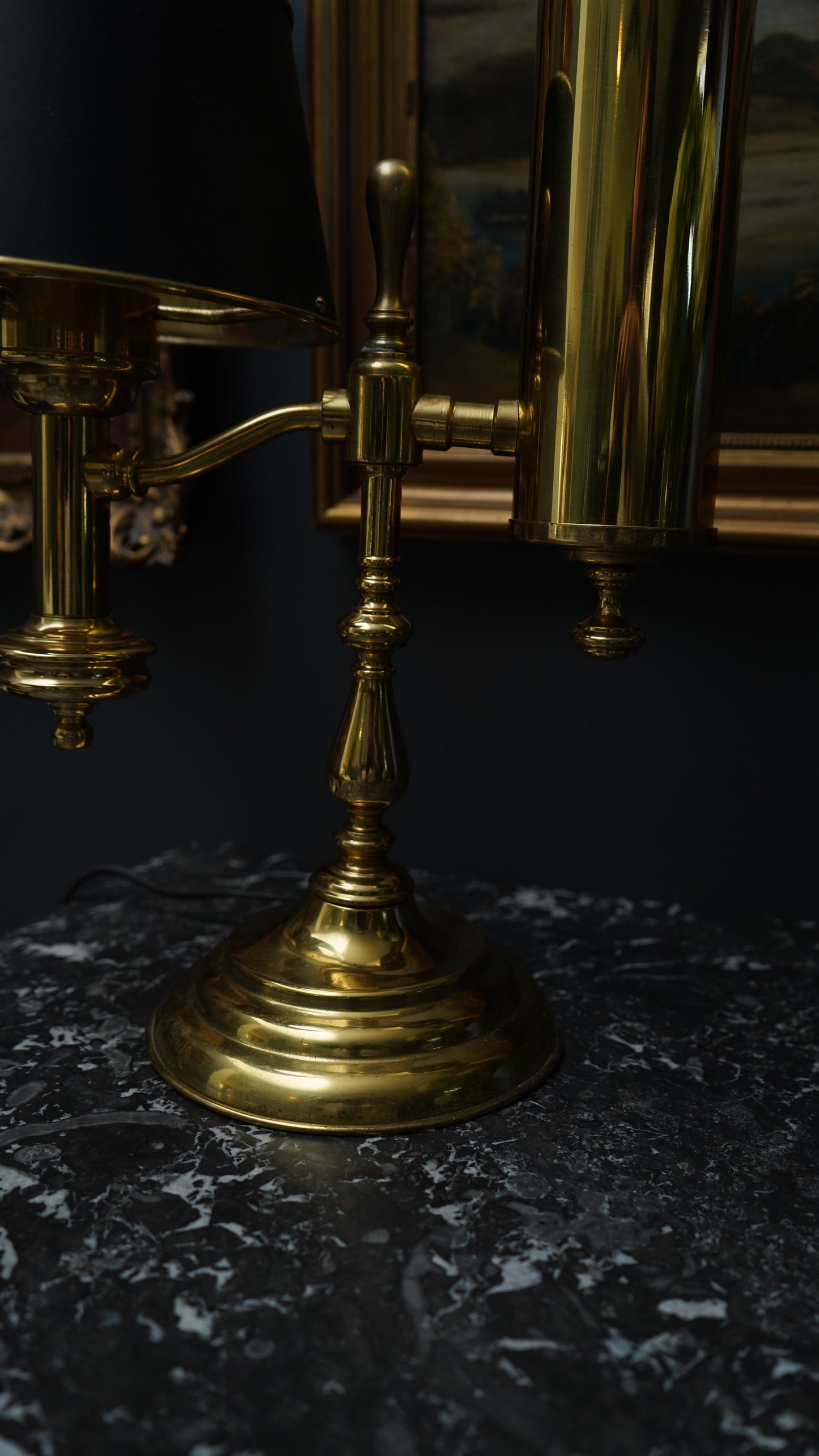 Brass Bouillotte Lamp with Black Shade