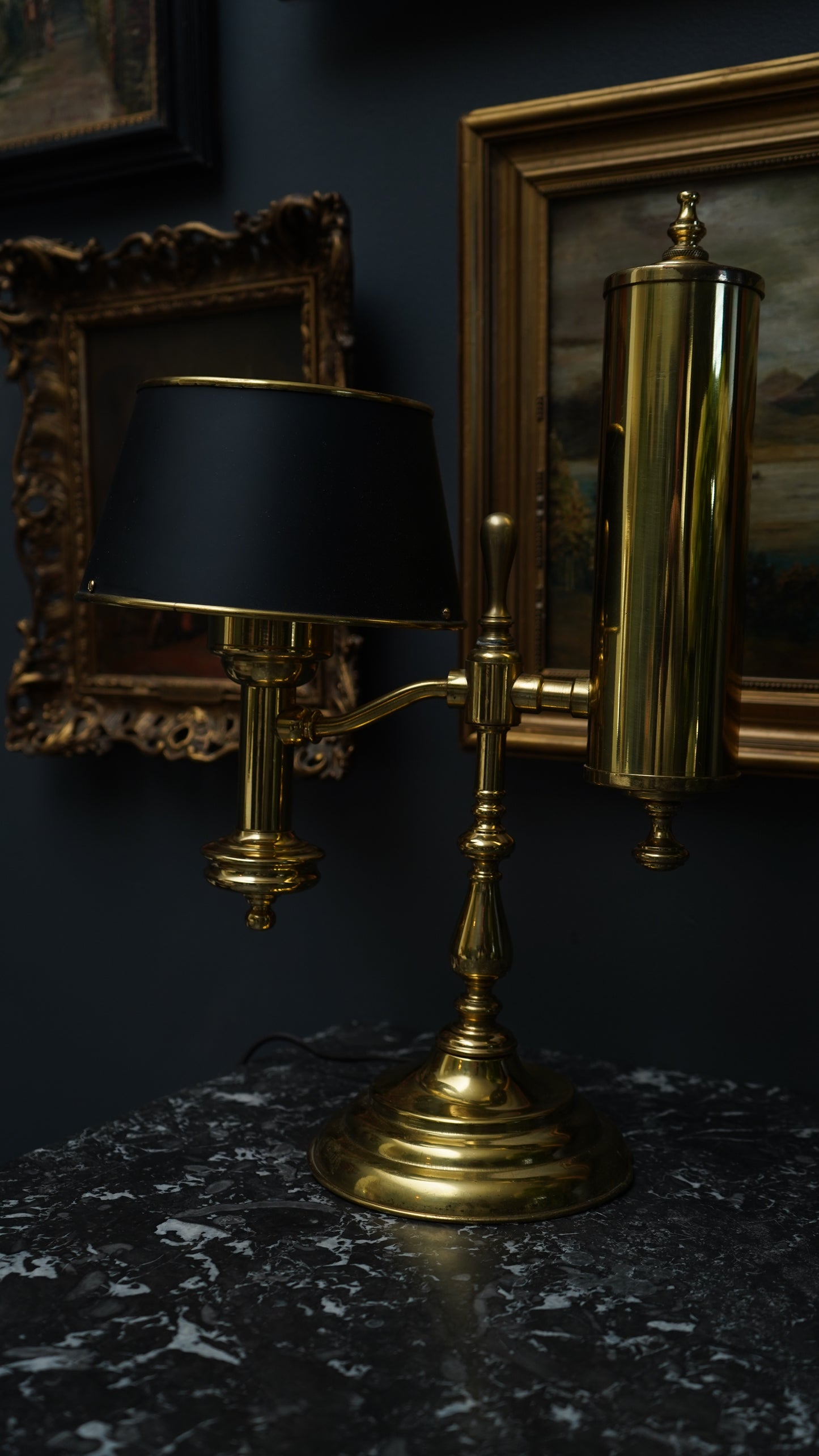 Brass Bouillotte Lamp with Black Shade