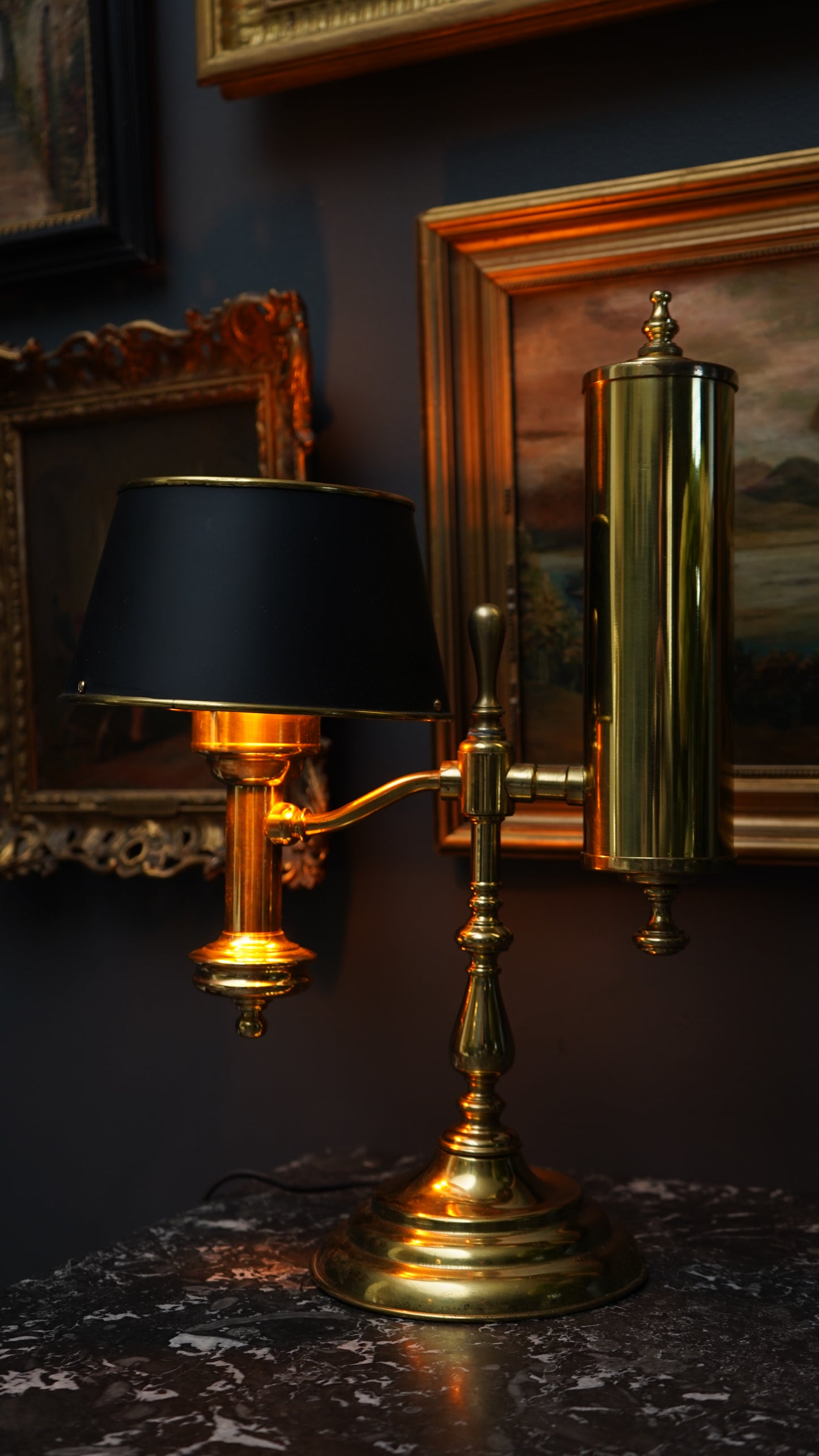Brass Bouillotte Lamp with Black Shade