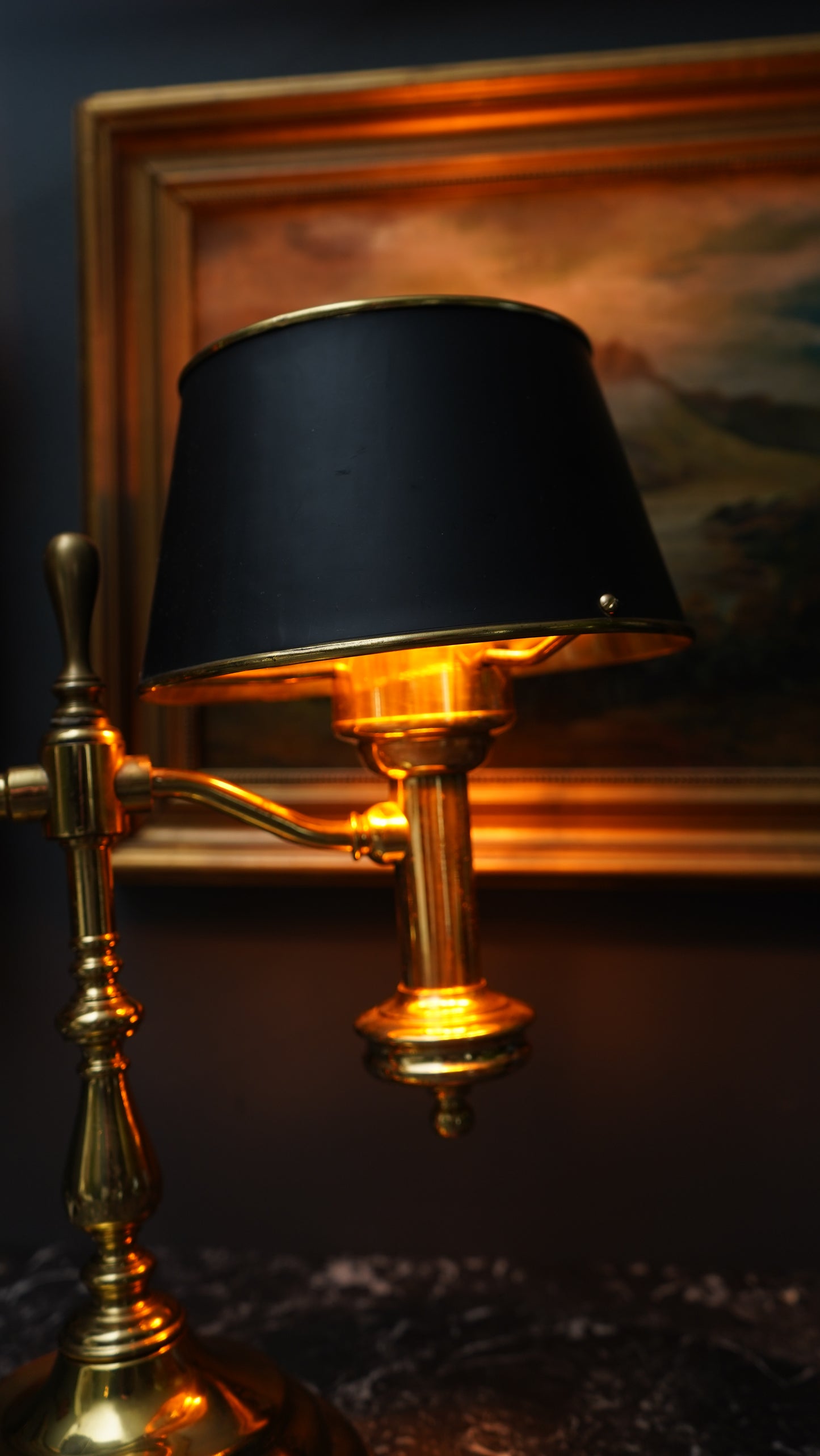 Brass Bouillotte Lamp with Black Shade