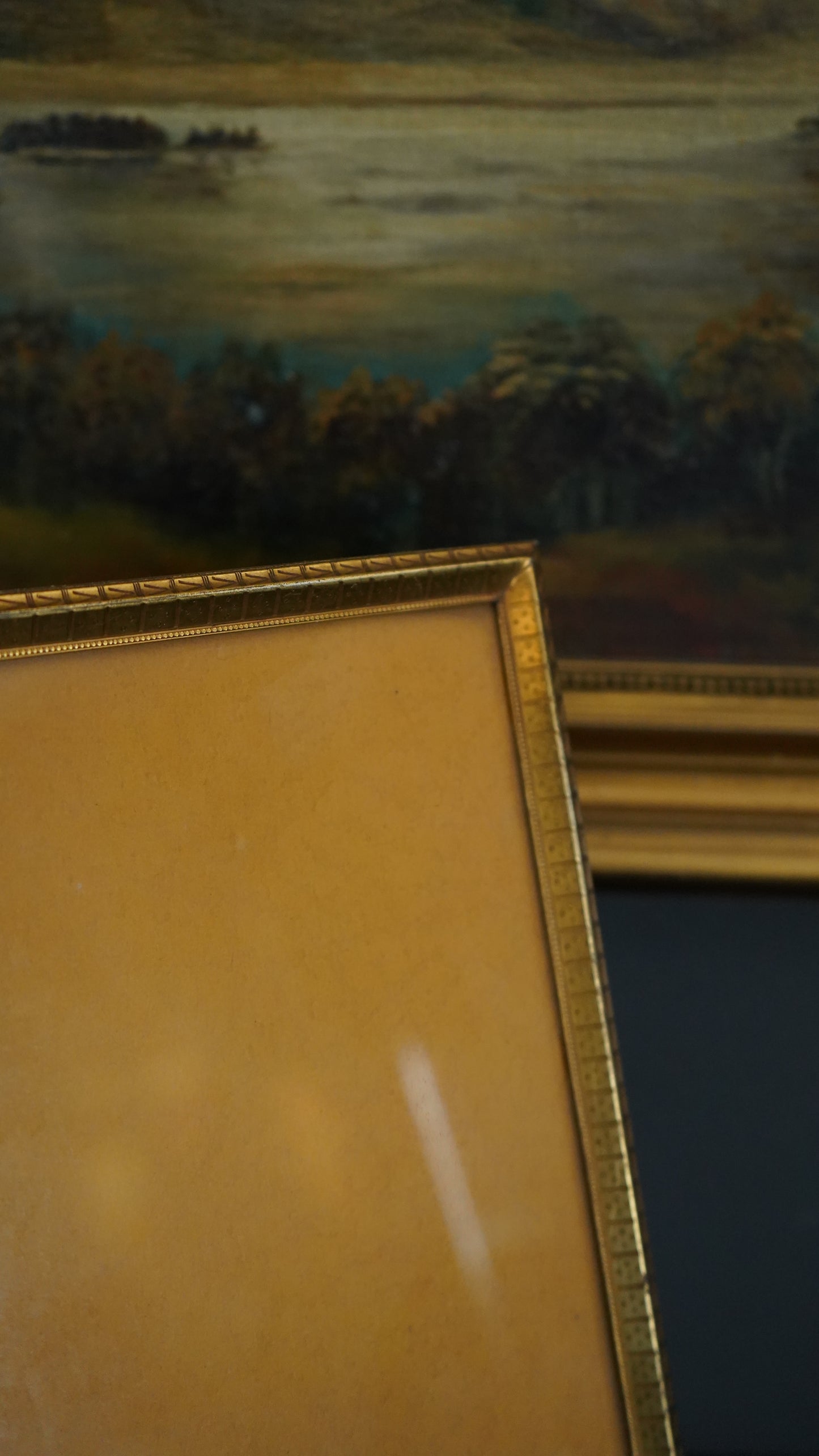 Gold Plated Picture Frame with Geometric Border | Vintage Brass Picture Frame