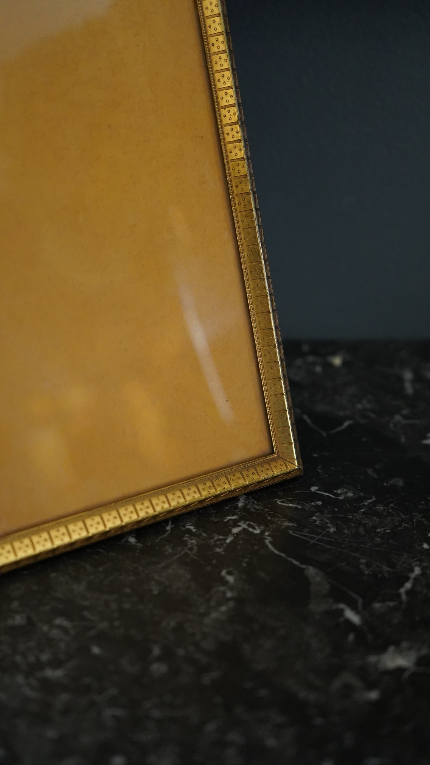 Gold Plated Picture Frame with Geometric Border | Vintage Brass Picture Frame