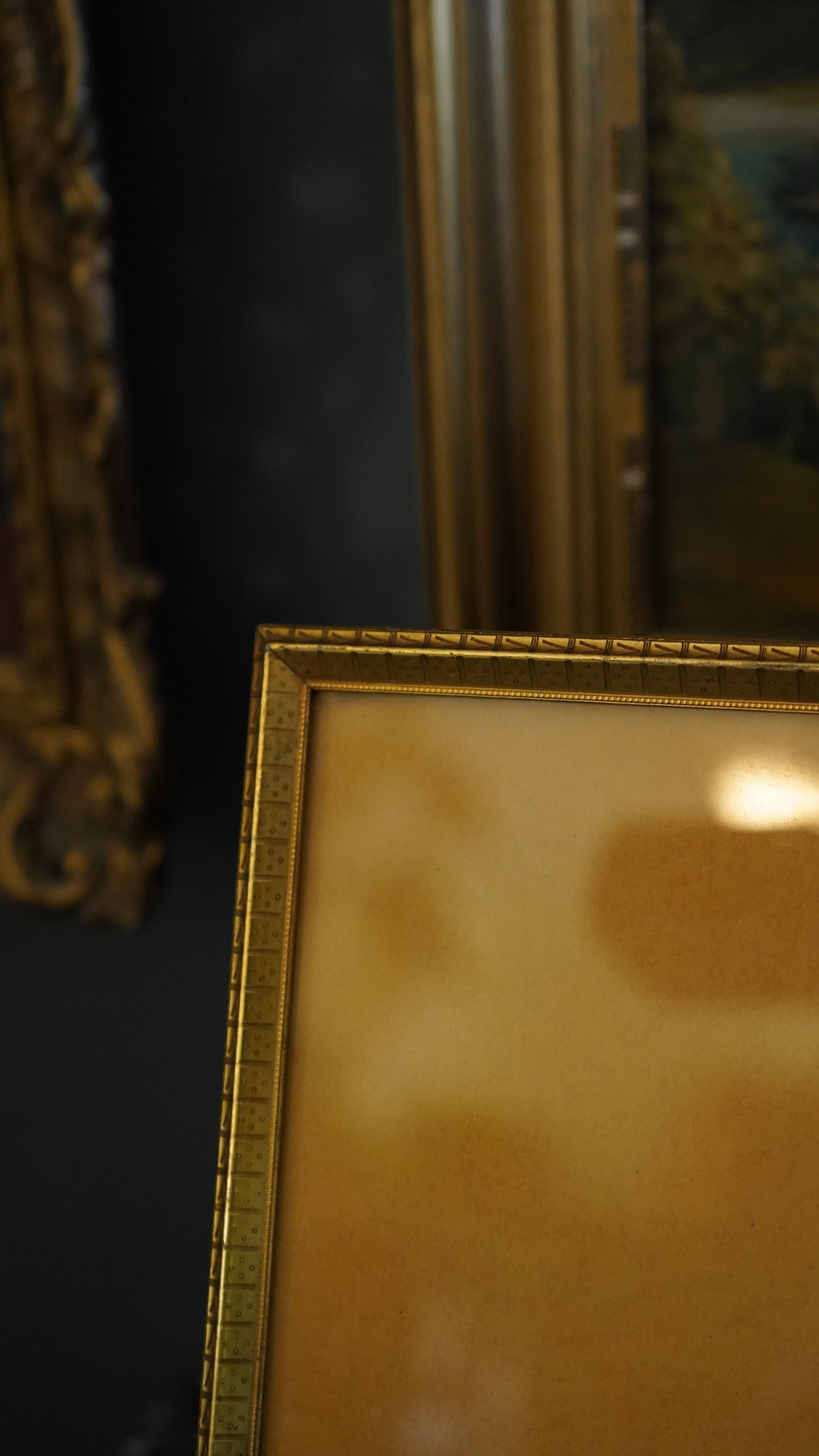 Gold Plated Picture Frame with Geometric Border | Vintage Brass Picture Frame