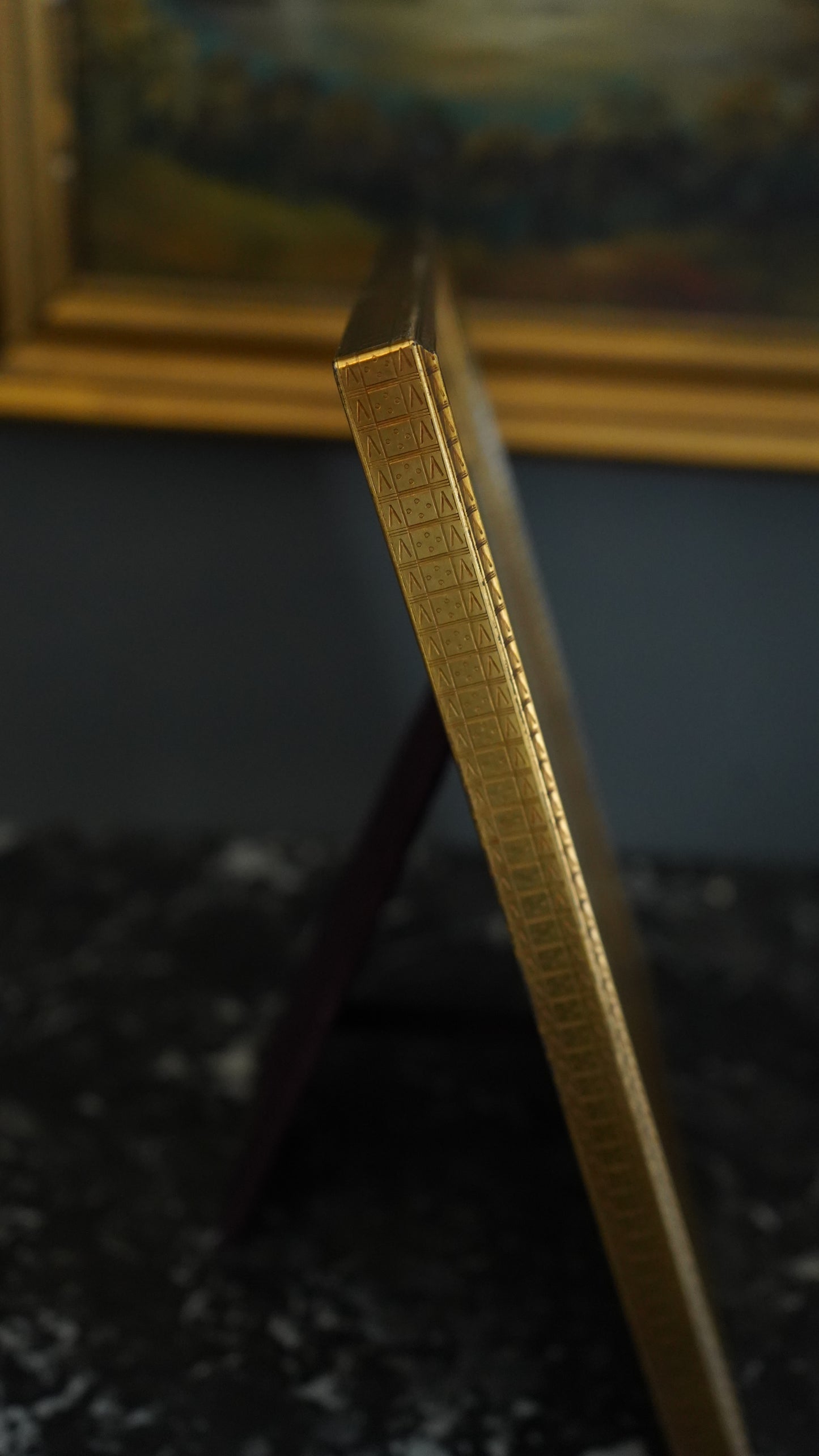 Gold Plated Picture Frame with Geometric Border | Vintage Brass Picture Frame