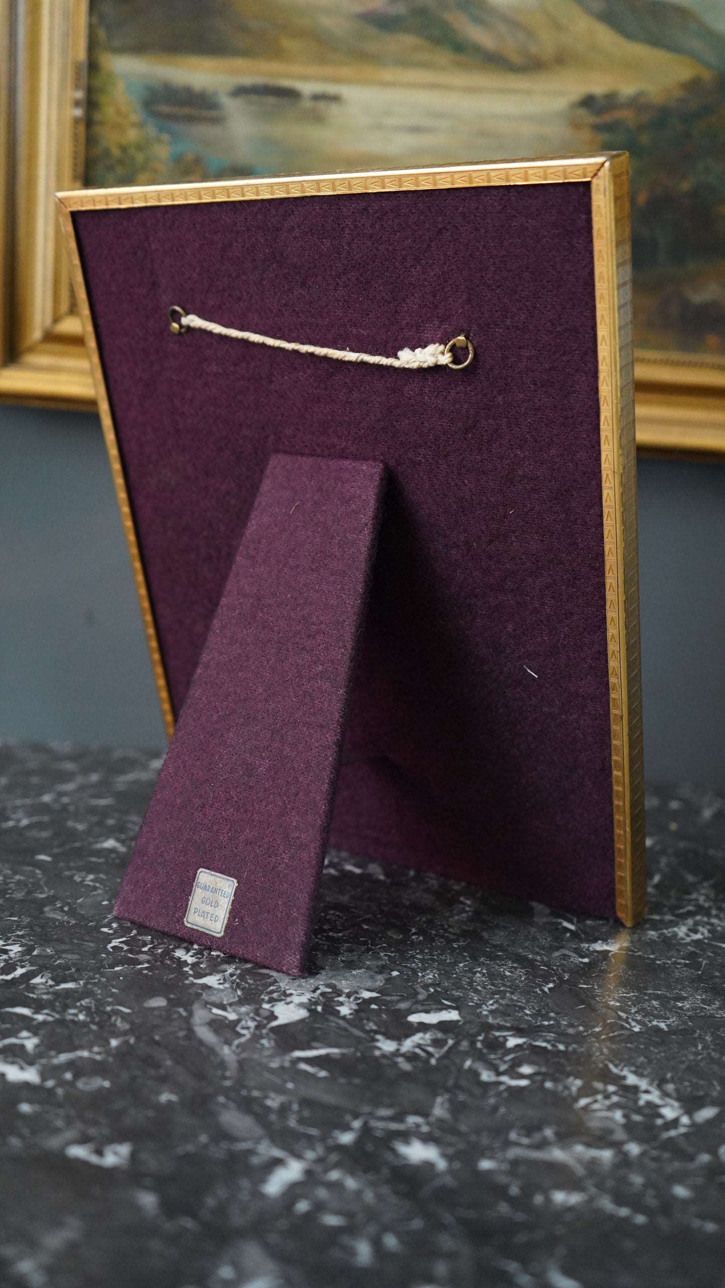 Gold Plated Picture Frame with Geometric Border | Vintage Brass Picture Frame