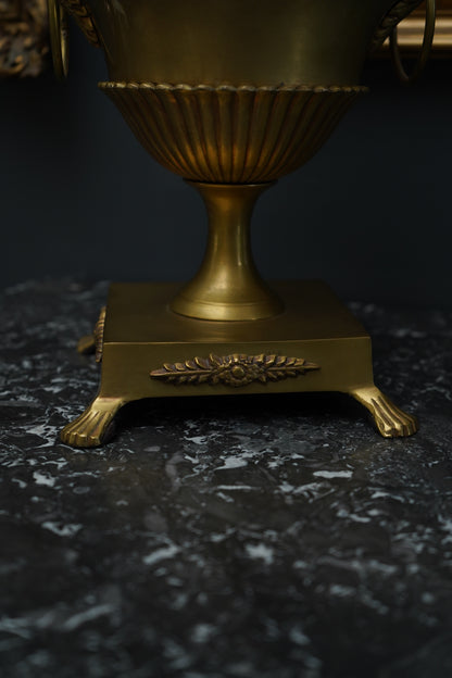 Antique Neoclassical Brass Urn with Lid and Laurel Motifs – Late 19th Century Decorative Mantel Piece