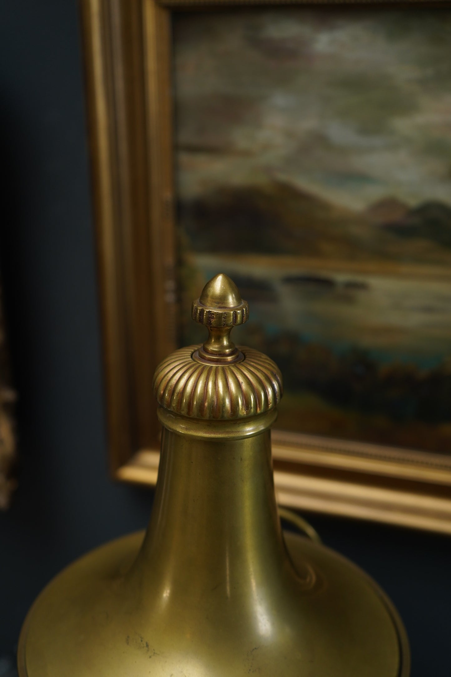 Antique Neoclassical Brass Urn with Lid and Laurel Motifs – Late 19th Century Decorative Mantel Piece