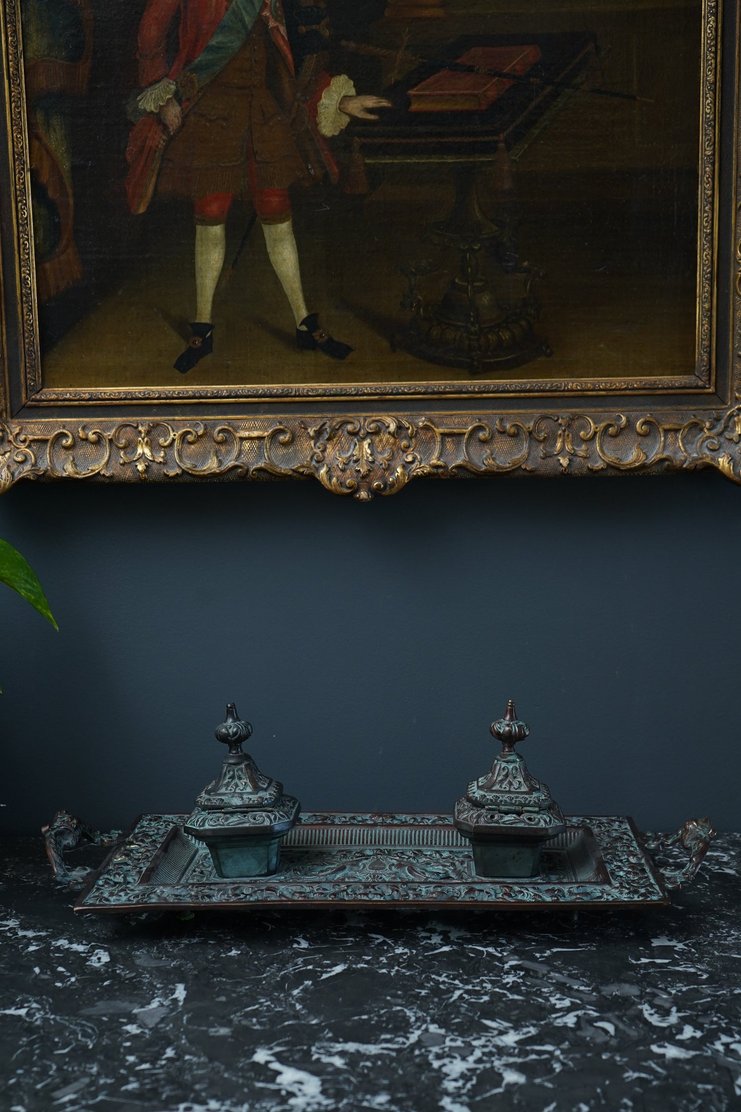 Ornate Cast Bronze Double Inkwell