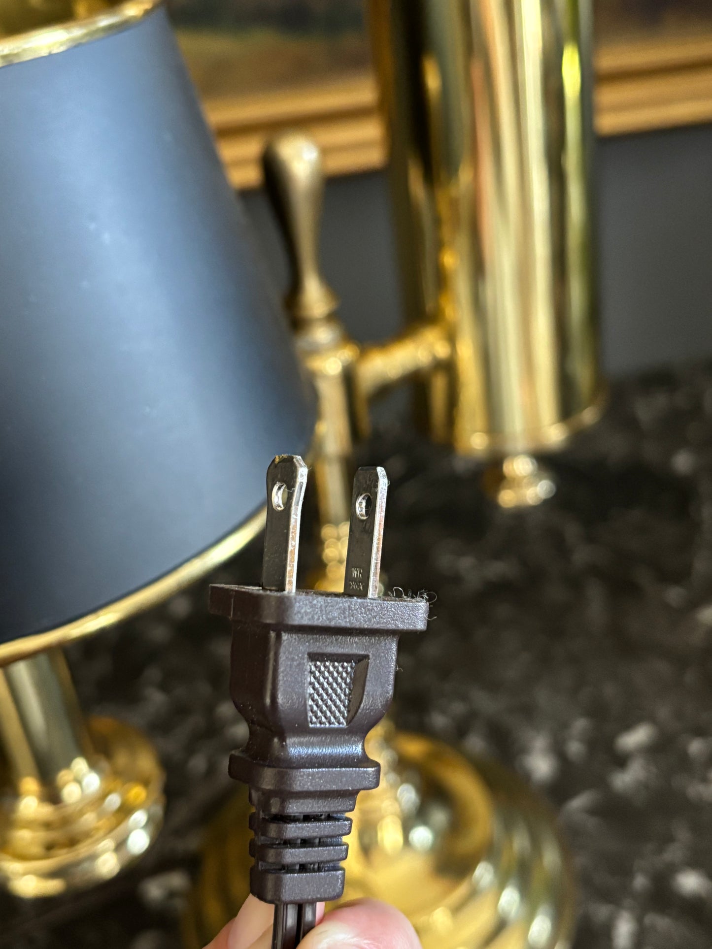 Brass Bouillotte Lamp with Black Shade