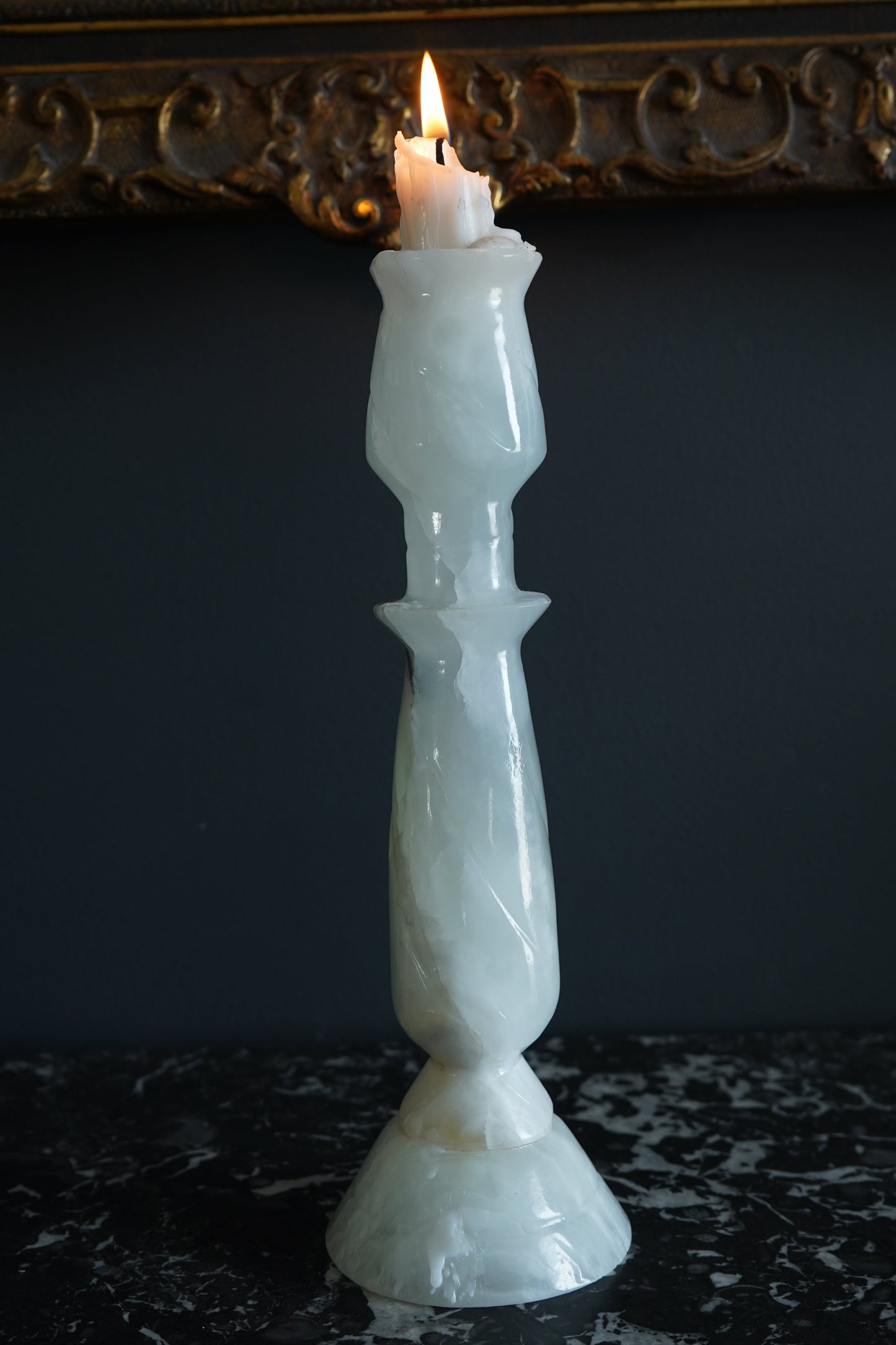 Mid-Century White Onyx Candlestick Holder