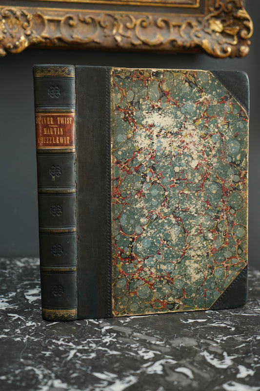 Antique Dickens Literature Book Oliver Twist and Martin Chuzzlewit Victorian Illustrated Edition
