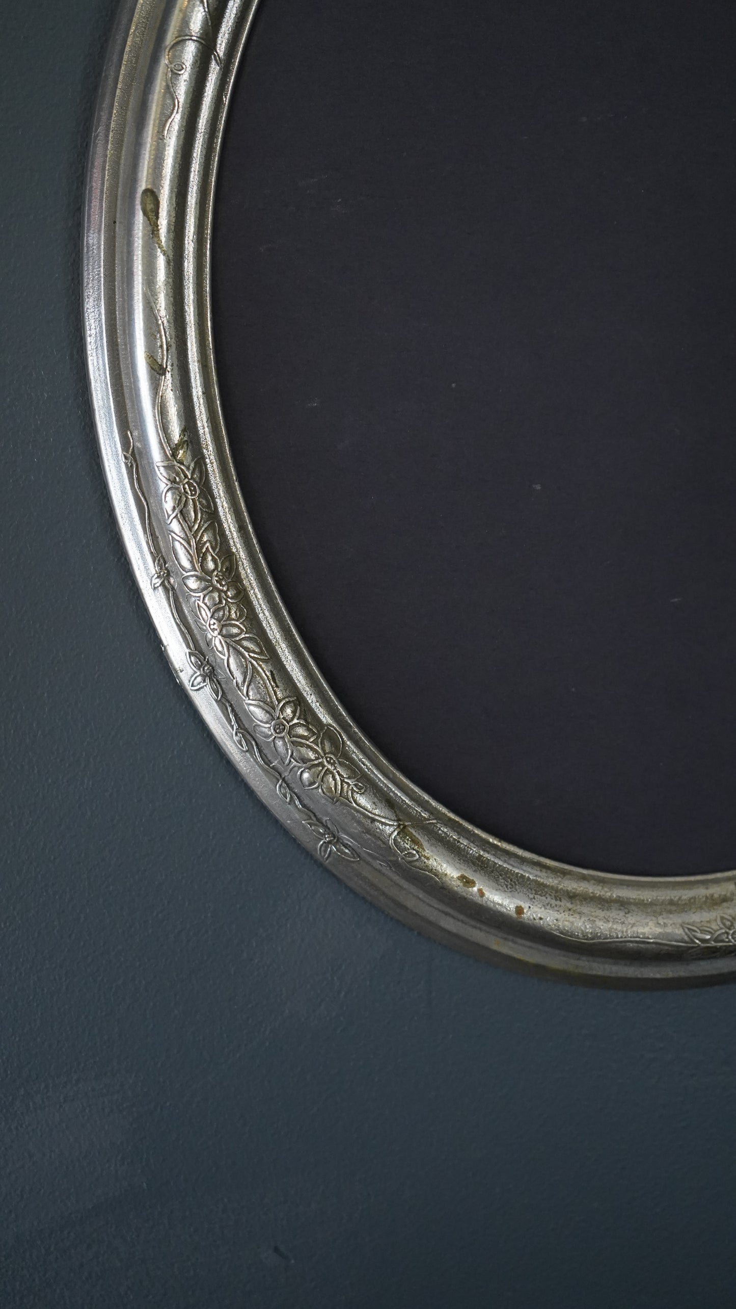 Art Nouveau Silver Plated Oval Frame with Lady and Floral Motif, Circa 1900