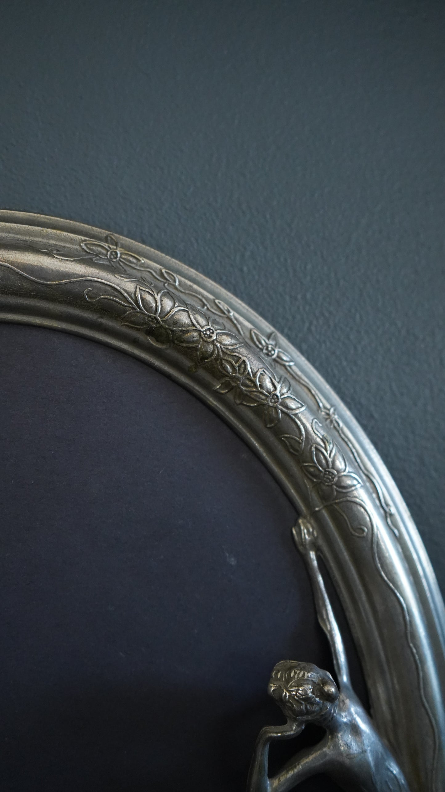 Art Nouveau Silver Plated Oval Frame with Lady and Floral Motif, Circa 1900
