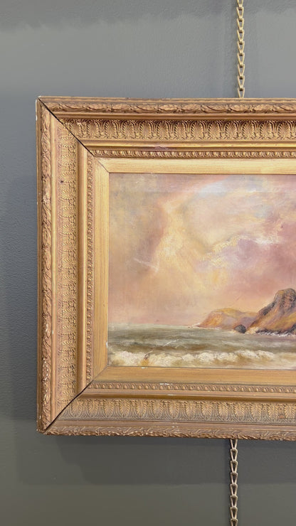 Antique Victorian British Seascape Oil Painting, Signed R. Kaye, Circa 1890