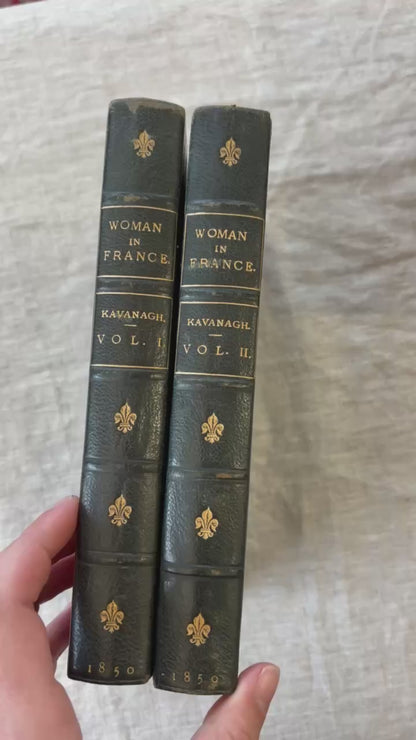 Julia Kavanagh Woman in France 1850 Antique Half-Leather Books Two Volumes