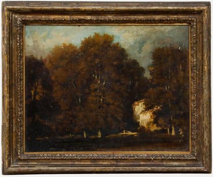 Antique French Oil Painting Autumn Woodland Landscape, Circa 1870