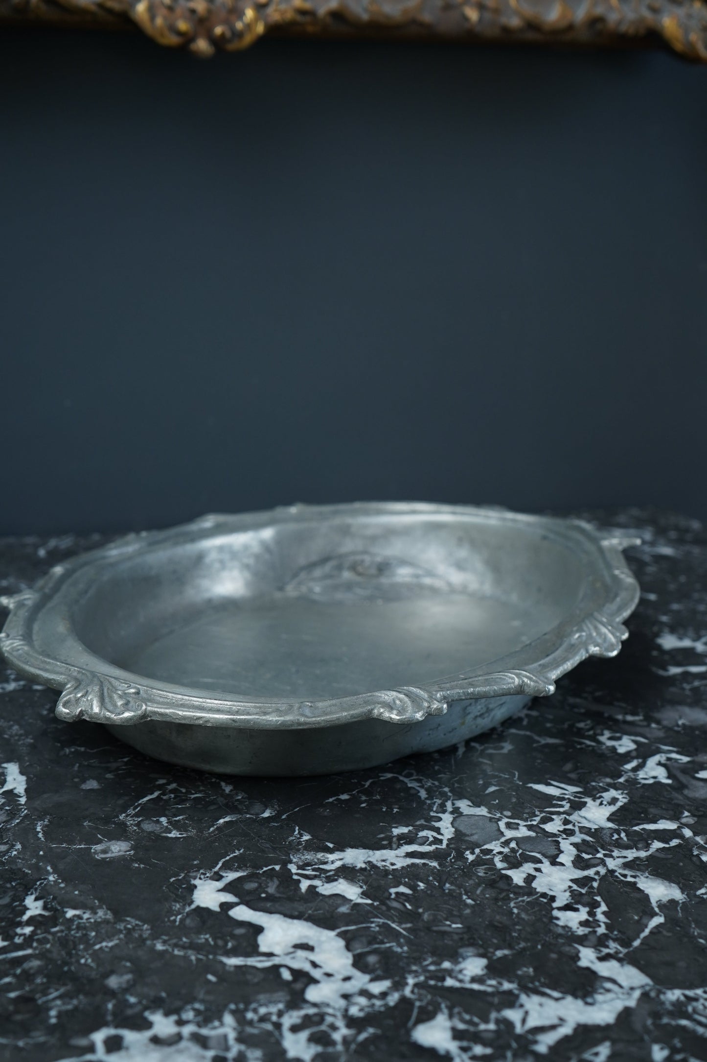 Antique European Pewter Dish with Crown & Fleur-de-Lis Hallmark