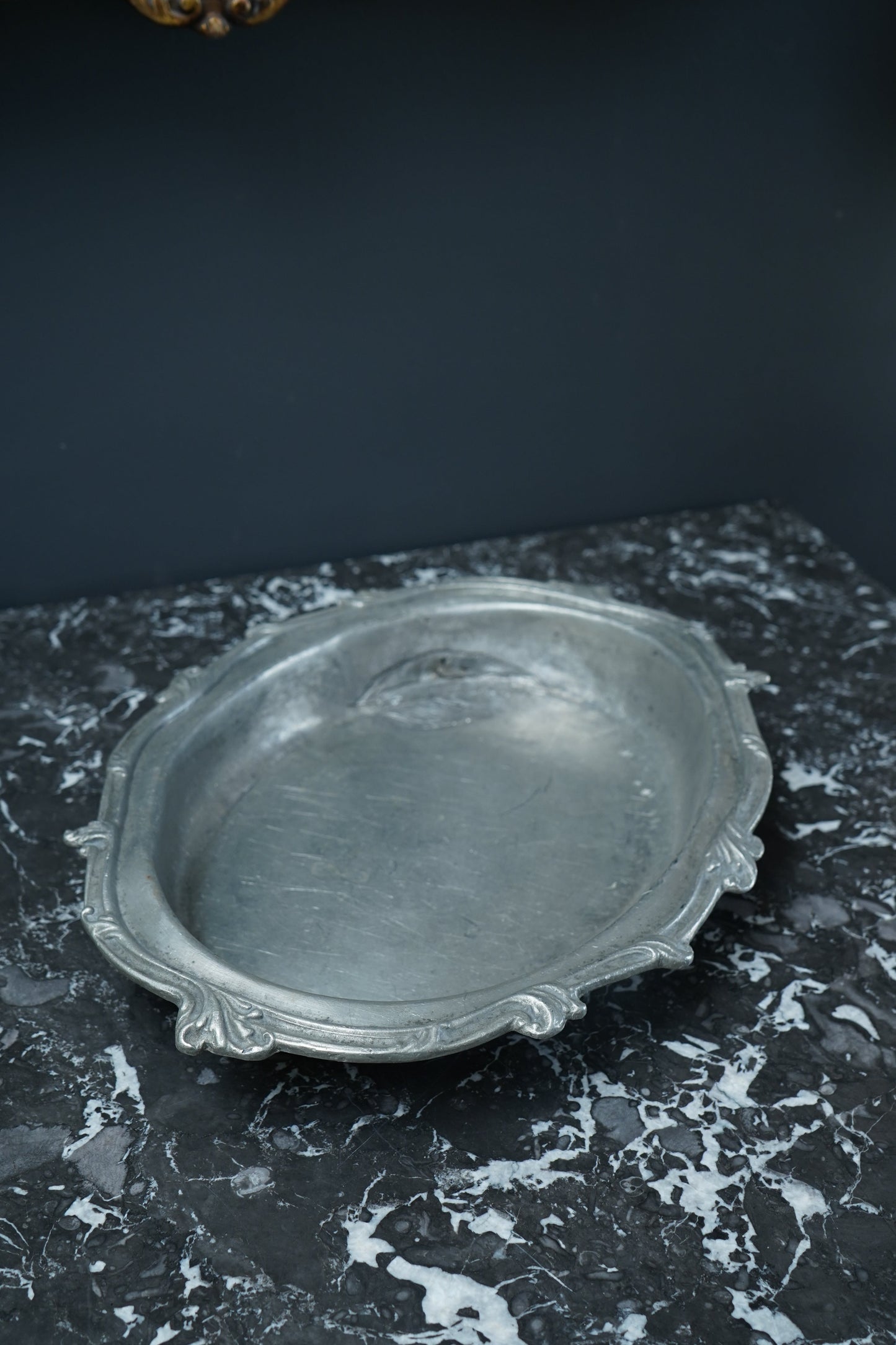 Antique European Pewter Dish with Crown & Fleur-de-Lis Hallmark