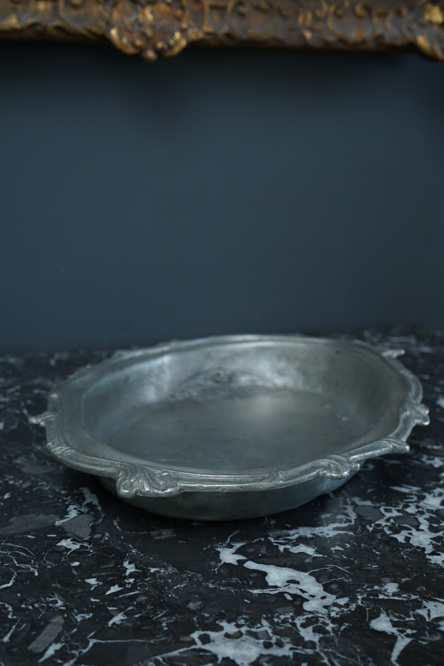 Antique European Pewter Dish with Crown & Fleur-de-Lis Hallmark