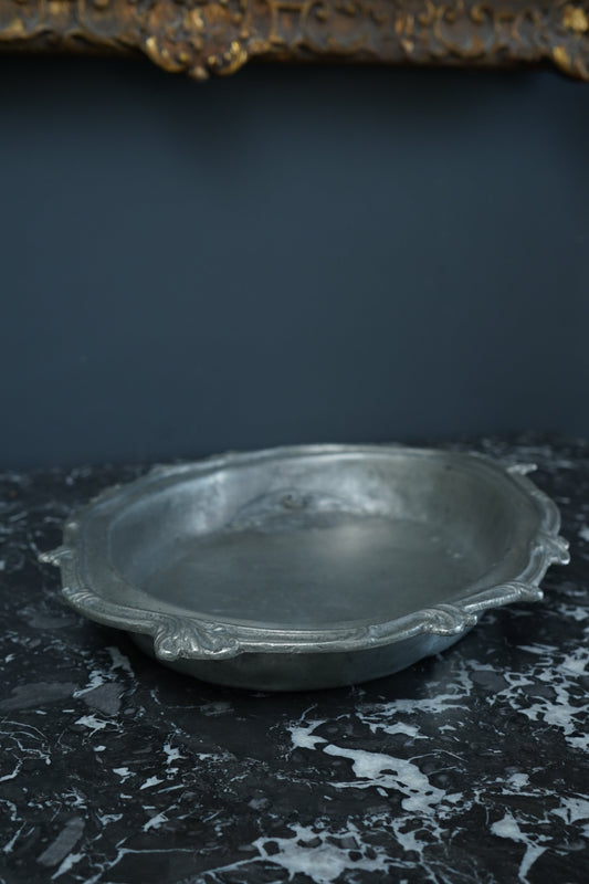 Antique European Pewter Dish with Crown & Fleur-de-Lis Hallmark