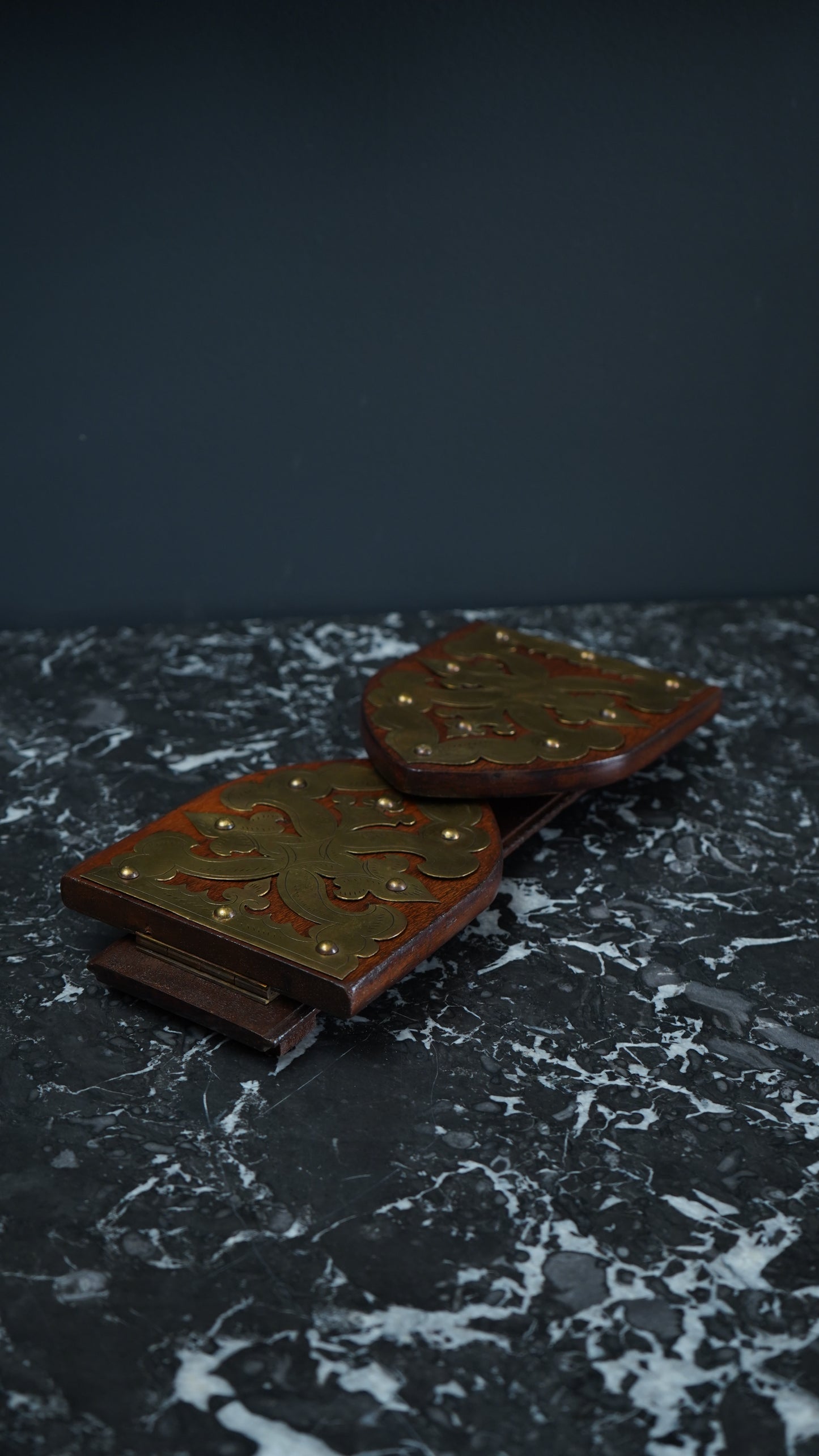 Antique Gothic Revival Folding Book Slide in Oak and Brass, c. 1890