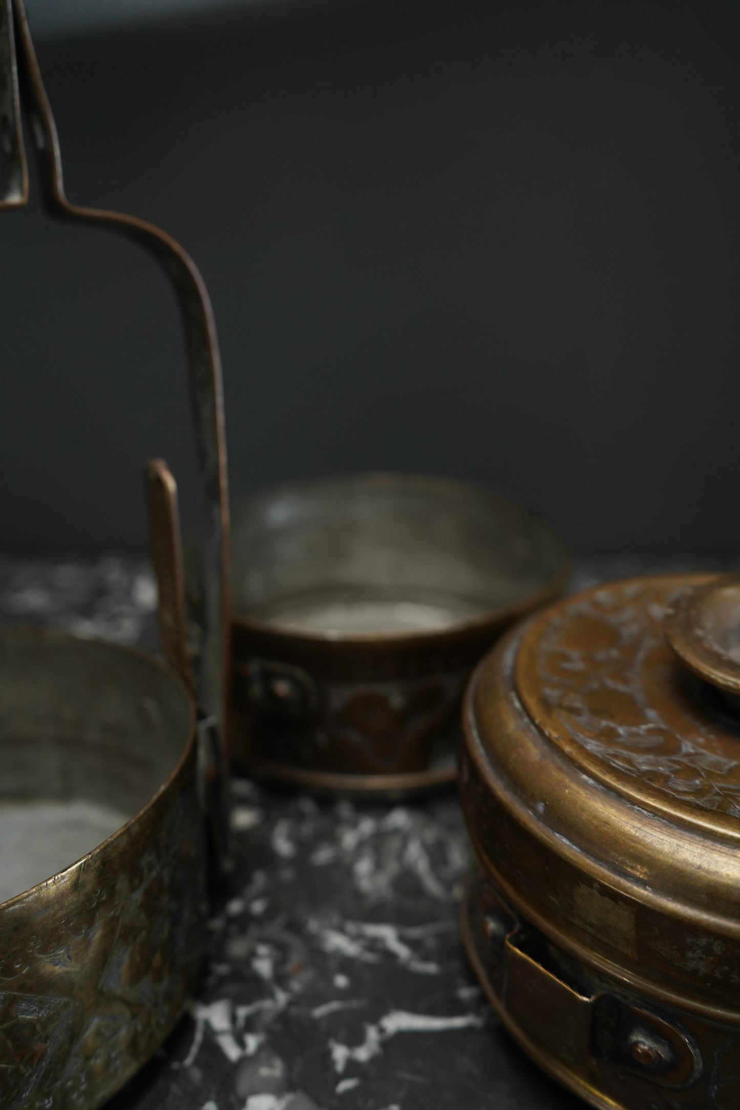 Vintage Brass Tiffin Carrier | Hand-Engraved 3-Tier Food Container with Handle