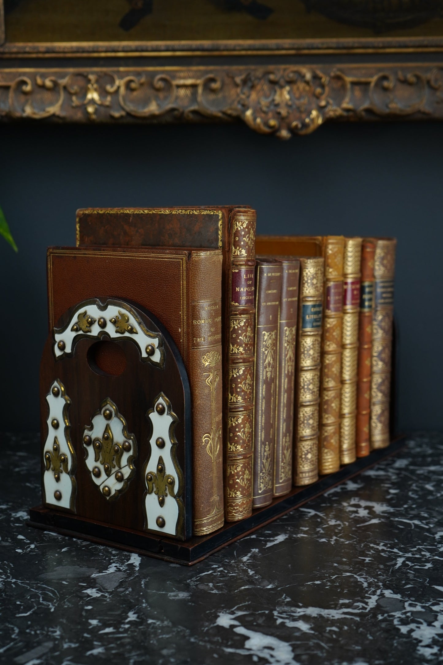 Antique Victorian Walnut, Brass & Bone Book Slide | English Expandable Book Holder c. 1870–1900
